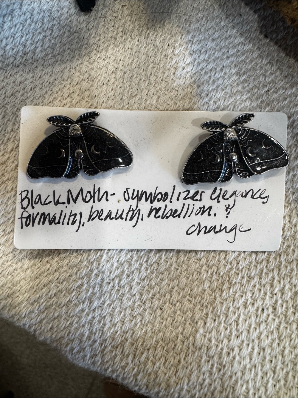 Black Moth Enamel Stud Earrings